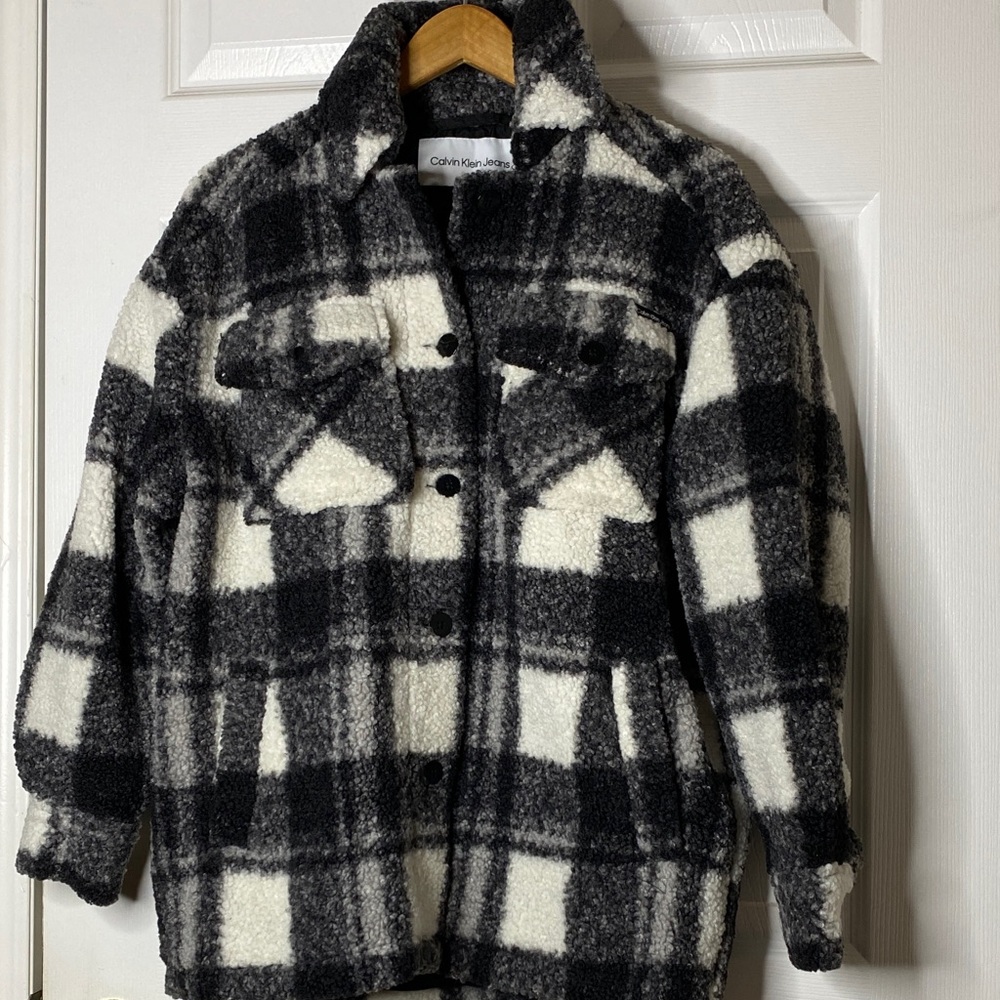 Calvin Klein Jeans Black & White Plaid Teddy Jacket #1